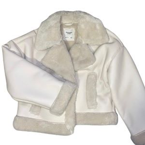 Abercrombie Faux Leather Sherpa Coat | Cream | Size: M